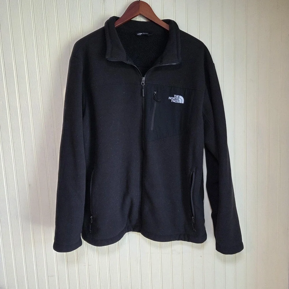 The North‎ Face Jacket Mens XL Black Fleece Full Zip Chest Pockets Hiking